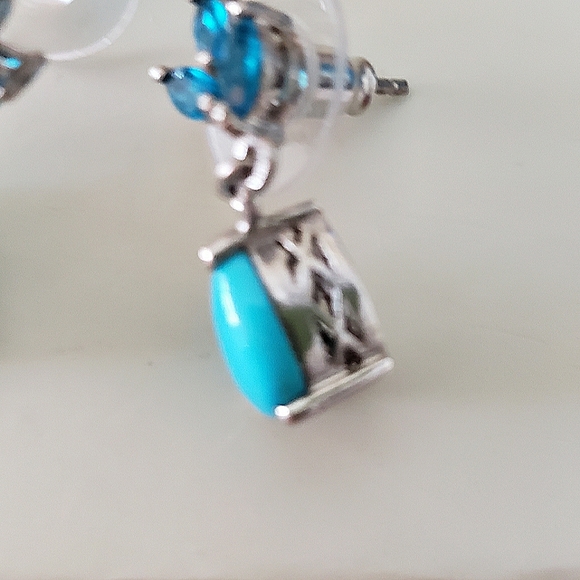 1", Neon Blue Apatite & Sleeping Beauty Turquoise, 925 Silver,Dangle Earrings - Picture 2 of 3